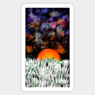 cell phone cover sunset in grass illustration Sticker